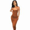 Women bodycon long ruffled dress with suspenders