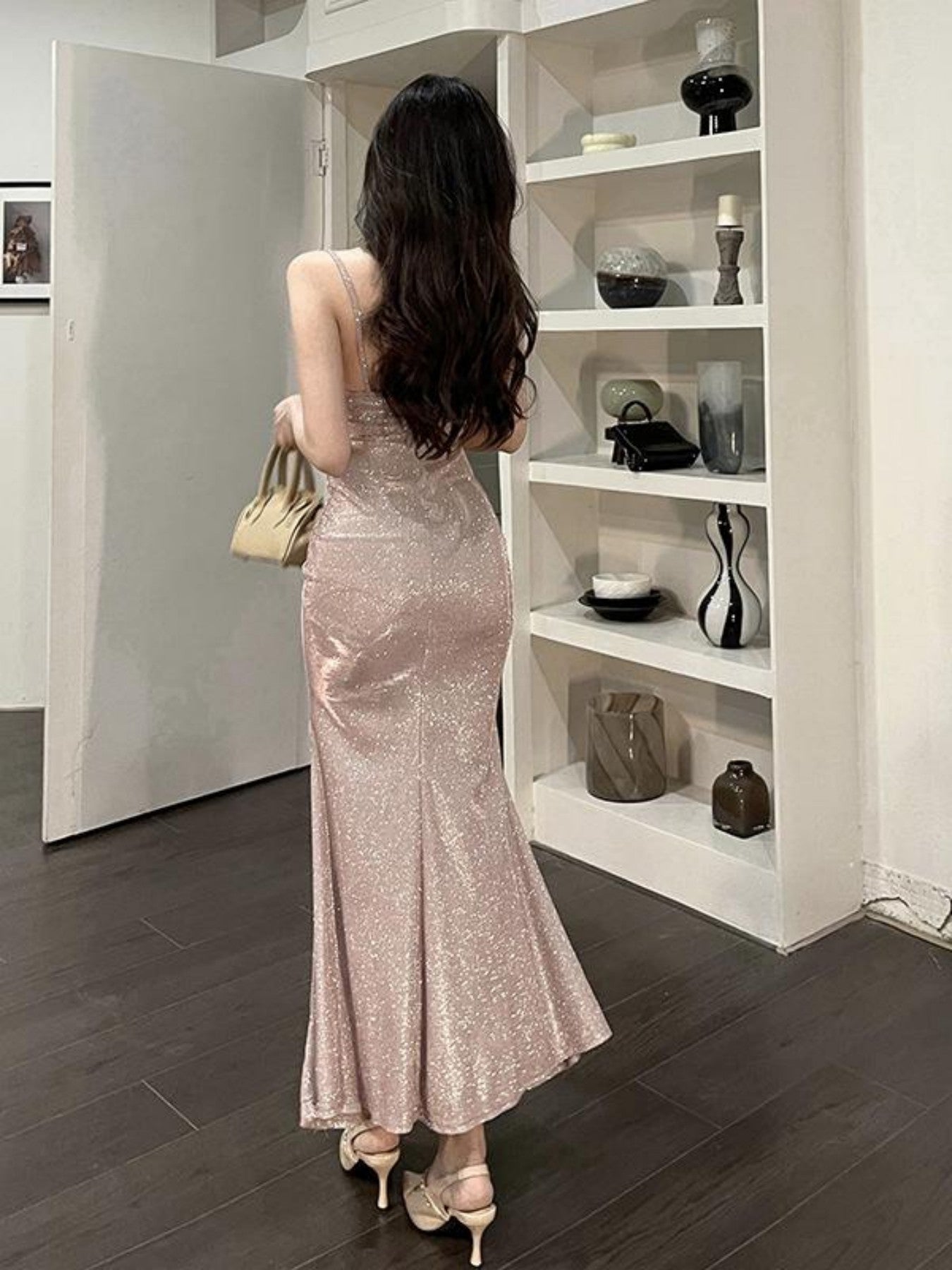 Women'S Sexy Shiny Bodycon Slip Party Dress - Off-Shoulder, Sparkling, Backless, Perfect for Summer Events, Adult, Elegant Evening Attire|Sparkling Fabric|Backless Design