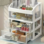 4-layer expandable cosmetics storage box, durable PP material, stylish rectangular design, storage basket for bathroom and dressing table display, perfect for home decoration and desk organization