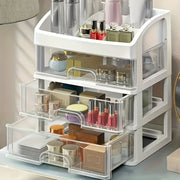 4-layer expandable cosmetics storage box, durable PP material, stylish rectangular design, storage basket for bathroom and dressing table display, perfect for home decoration and desk organization