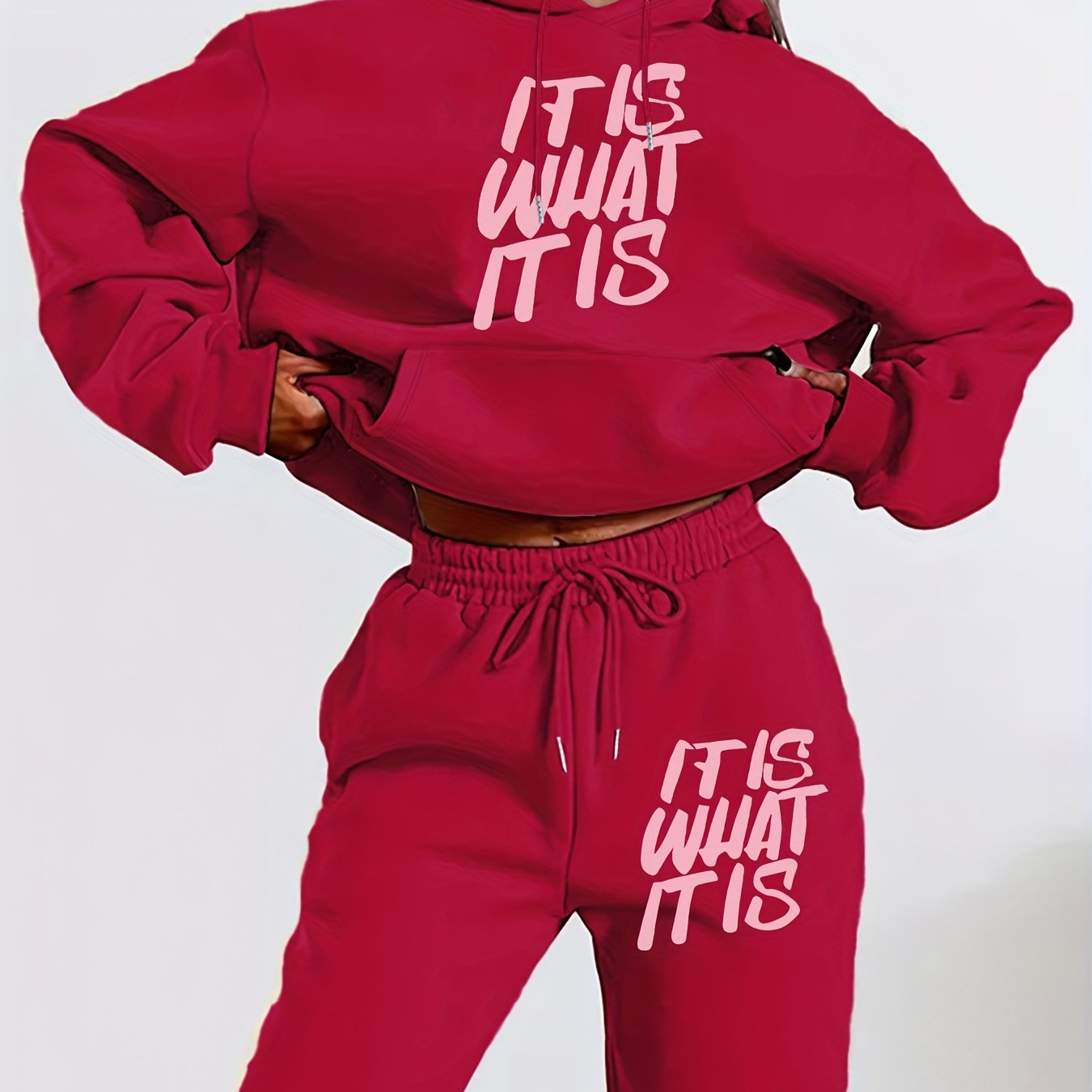 [Geometric Print Hoodie Set] Long Sleeve Geometric Print Hoodie & Jogger Set - Polyester Blend, Machine Washable, Kangaroo Pocket - Women's Casual Fall/Winter