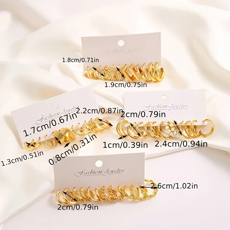 A Set Of 48 Simple And Elegant Golden Geometric Twisted Love Imitation Pearl Earrings For Ladies, Suitable For Vacation Dates, Daily Wear, And Gifts.