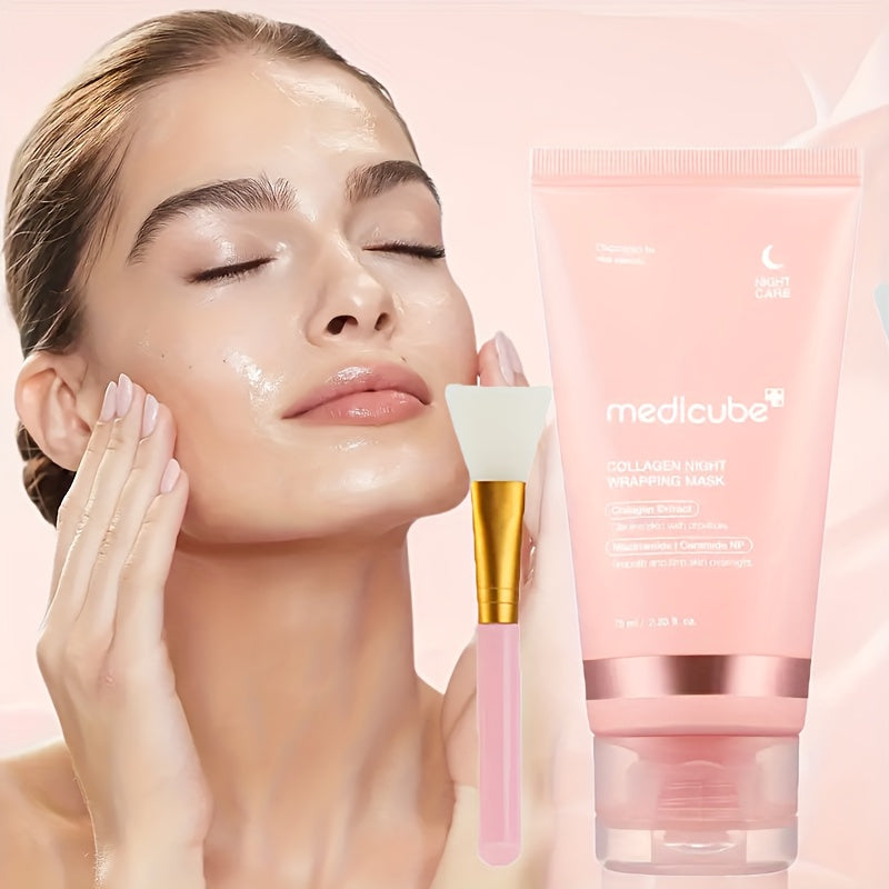Medicube-Bio Collagen Overnight Mask with Brush - Elasticity and Moisturizing Care, Contains Collagen - Korean Skincare Product, 2.53oz