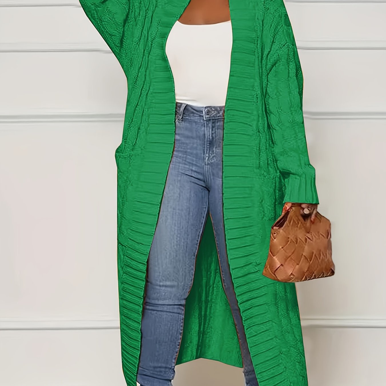[Polyester Knit Cardigan] 100% Polyester Women's Casual Knit Cardigan - Solid Color Long Sleeve Open Front Sweater with Pockets - Versatile Knitwear for All Seasons
