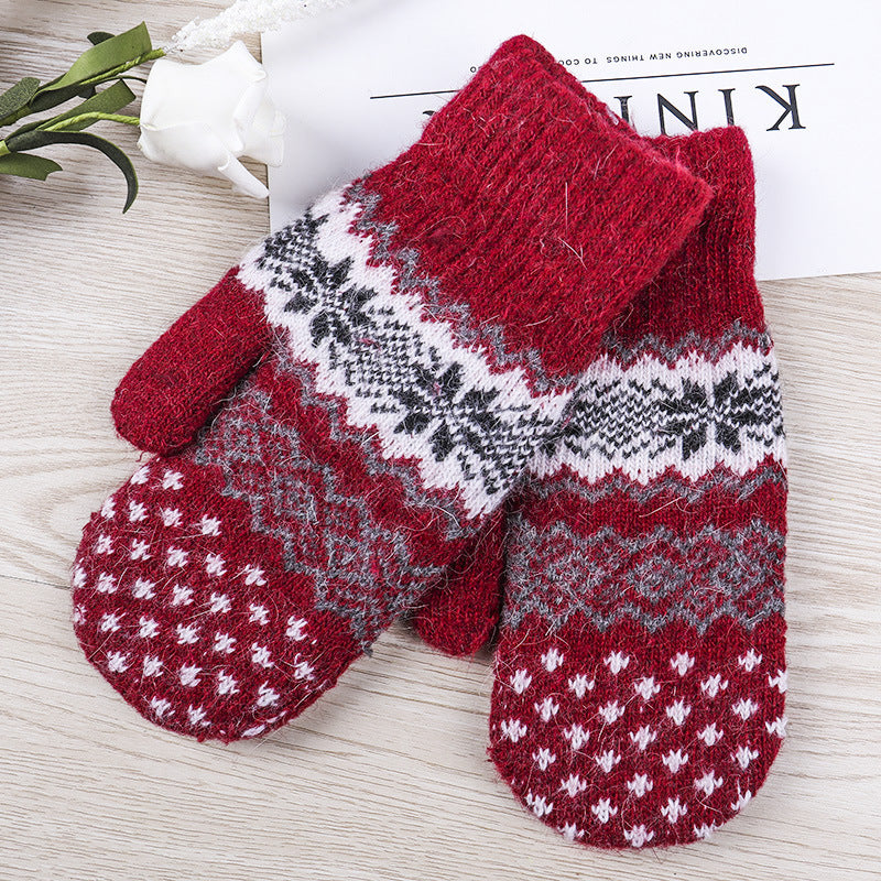 1 Pair Winter Gloves, Double-Layer Thick Warm Knit Mittens with Geometric Pattern, Acrylic 90% Nylon 10% Elasticity, Touchscreen Compatible for Outdoor Sports, Cycling, Skiing - Hand Washable, Winter Clothes