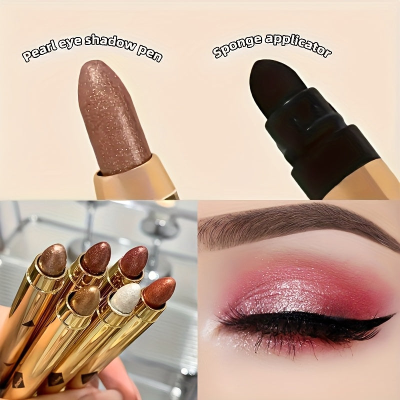 6pcs Dual-Ended Shimmery Eyeshadow Stick - Shimmering Pink & Purple Highlighter, Long-Lasting Waterproof Eye Makeup in Matte & Metallic Finishes
