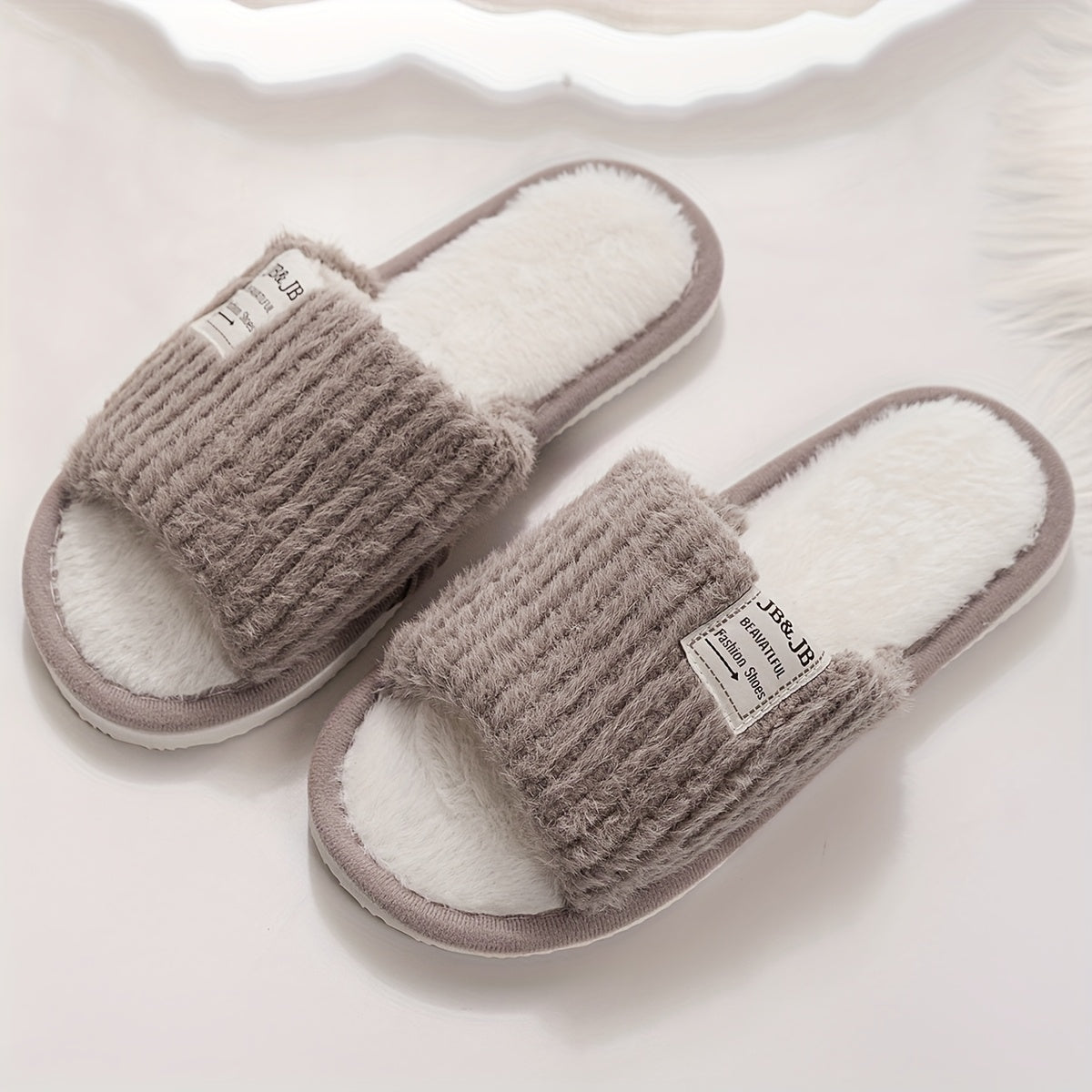 JB Brand Open-Toe Slippers for Women, Cozy Plush Home Footwear for Couples in Spring And Autumn.