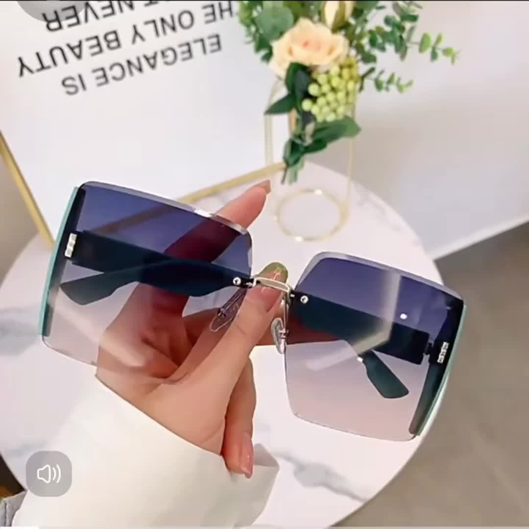 New Rimless Sunglasses, Women's Retro Trend, Light Luxury, Large Frame Sunglasses, Tourist Street Photography, Anti-glare Sunglasses