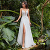 Sexy Side Slit A-Line Wedding Dresses Boho Beading Spaghetti Straps Sleeveless Lace Appliques Backless Chiffon Bridal Dresses