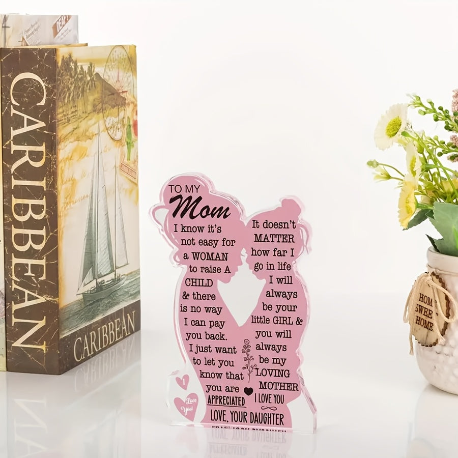 1pc Transparent acrylic Best Mom - I love you Mom Acrylic plaque, perfect Christmas, Thanksgiving and Mother's Day gifts from daughters, birthday gifts for new and single moms, family room decor, room bedside table with souve
