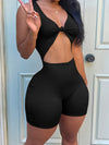 Sexy V-Neck Sleeveless Hollow Out Front Twist Romper - 100% Polyester Knit Fabric, 250g/m², All-Season Casual Unitard for Women