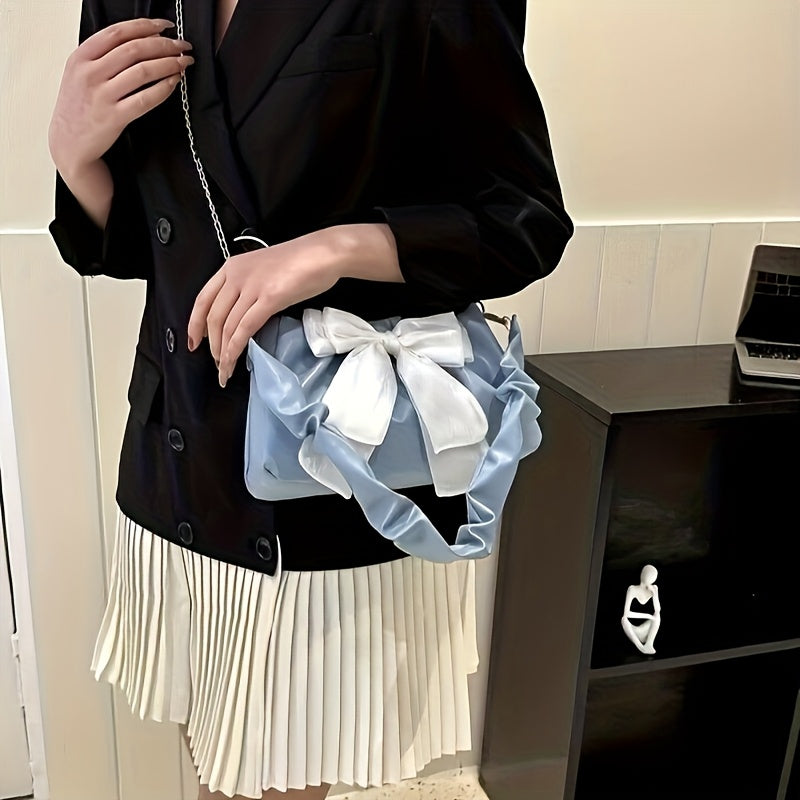 Four One Chic Sweet Style Bowknot Shoulder Bag, Solid Color Messenger Handbag with Magnetic Closure and Polyester Lining