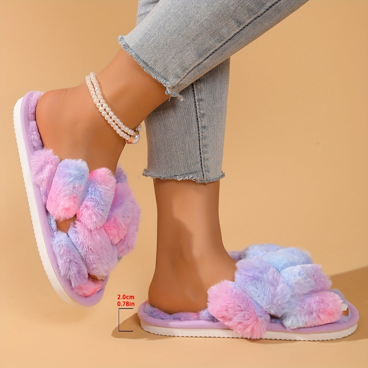 Women'S Seasonal Home Slippers, Stylish And Fluffy, Versatile Cross-Strap Design.