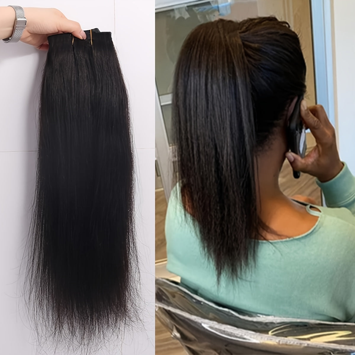 Kinky Straight Clip In Wig Extensions Full Head Yaki Straight Clips In For Women Synthetic Wig 7Pcs Wig Accessories