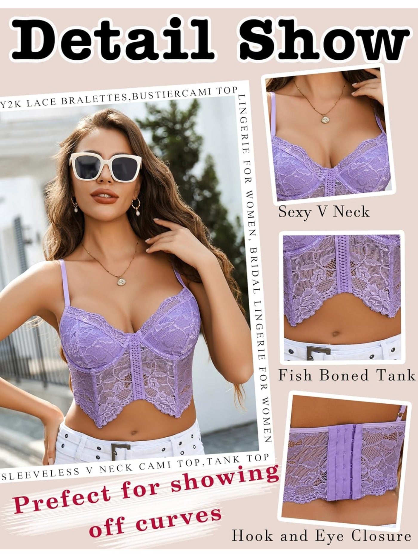 Lace Bralettes for Women Y2k Camisole Lingerie Adjustable Strap Crop Top