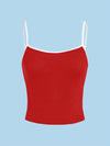 Red Knit Sleeveless Pullover Top with Spaghetti Straps - Casual Weekend Wear