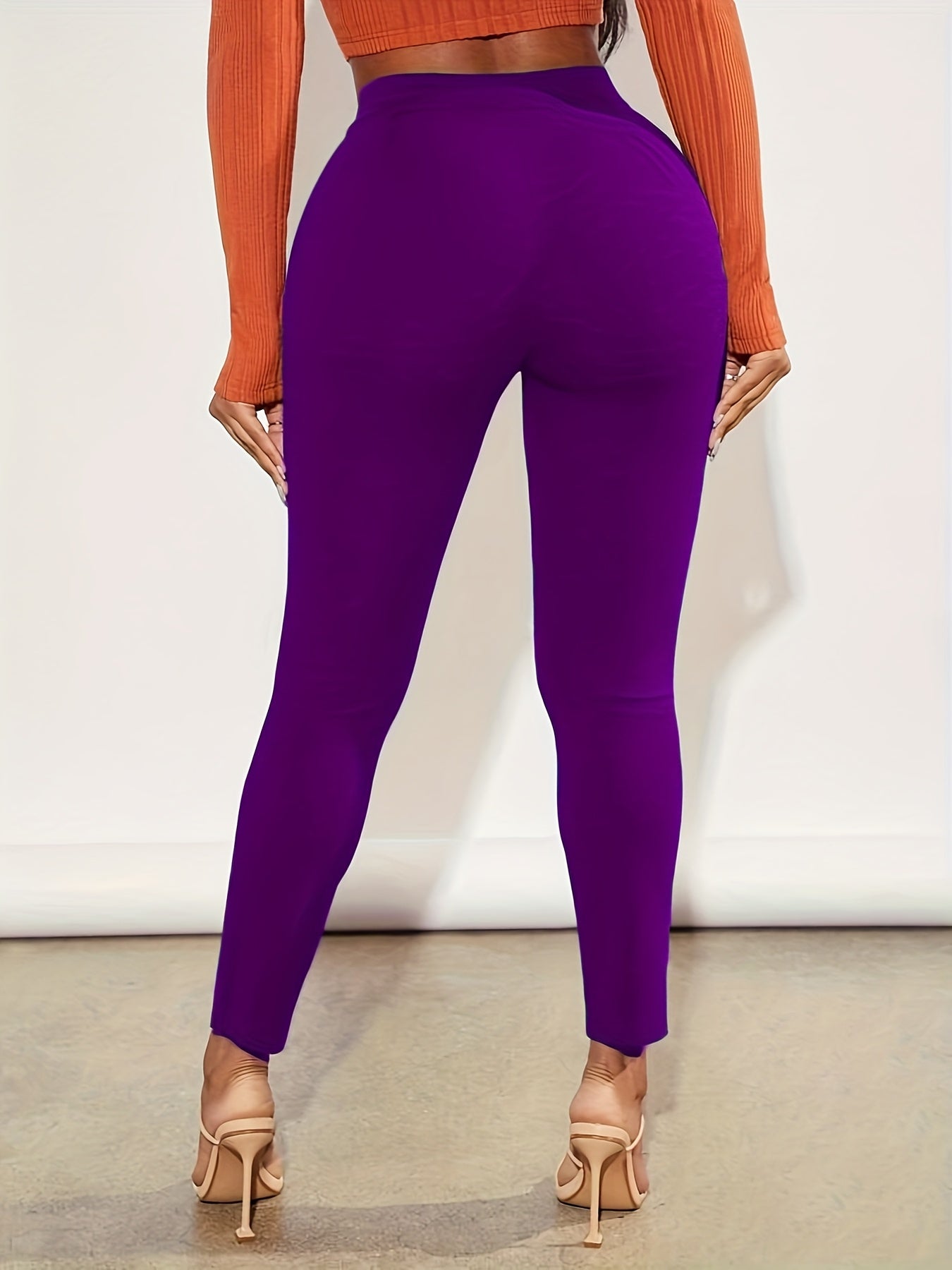 Women's Elegant High-Waisted Slim-Fit Pants with Stylish Eyelet Detailing and Rhinestone Accents, Versatile Red Long Trousers for All Seasons - Polyester, Machine Washable, Ladies Pants