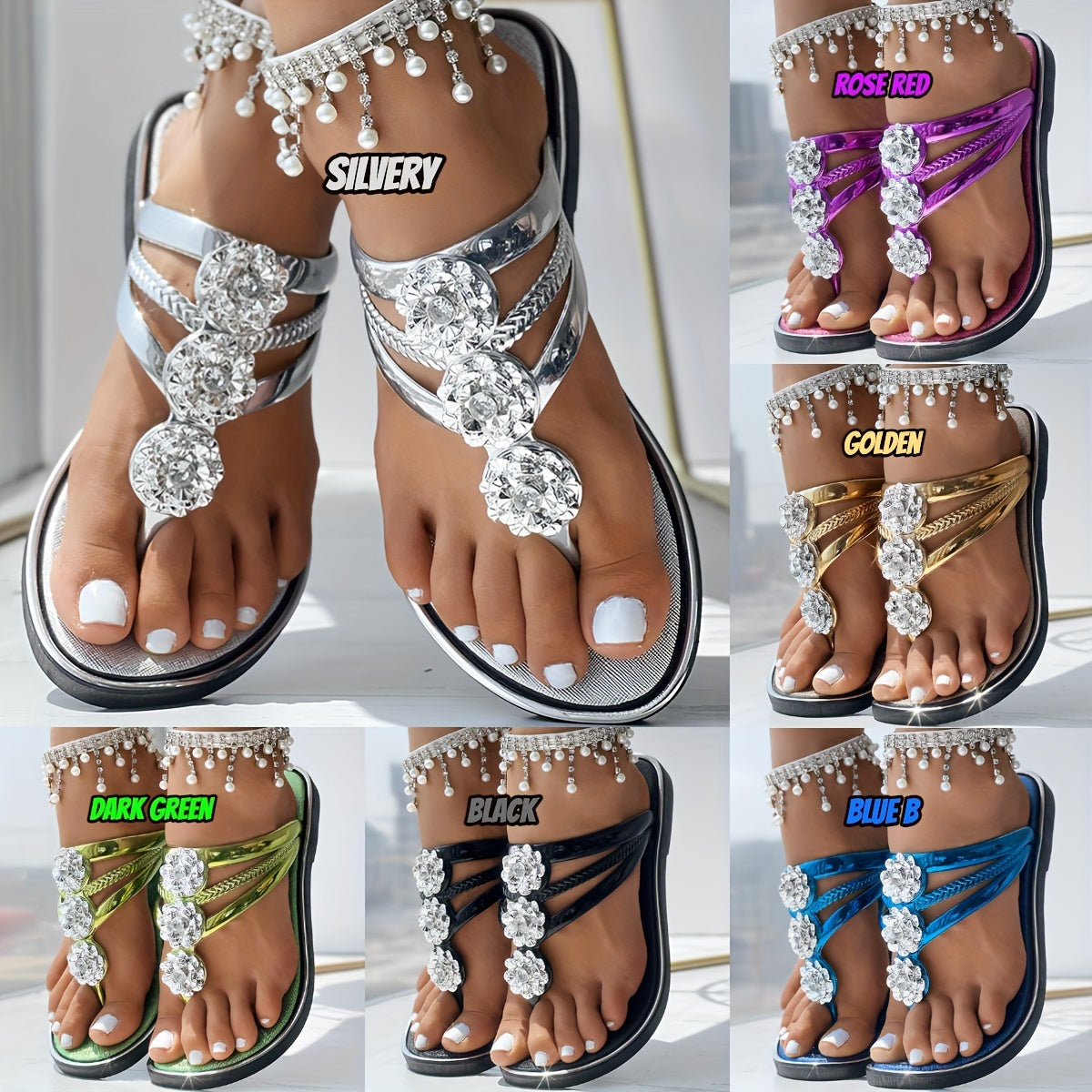A Pair Of Ladies' Round-toe Floral Casual Flat Slippers