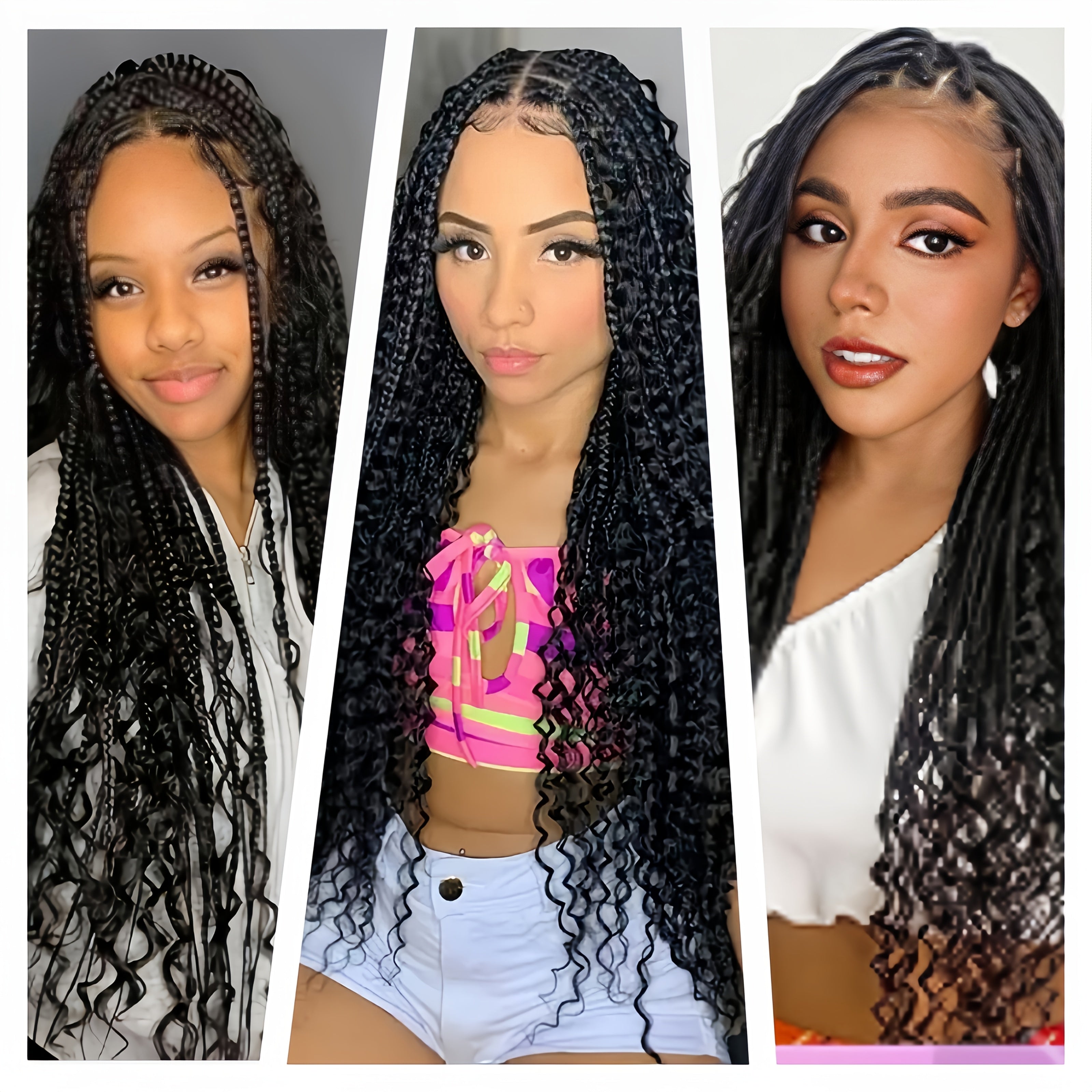 36 Inch Knotless Full Lace Bohemian Style Square Braid Wig - Curly Wave Synthetic Hair - Perfect for Black Women, Christmas, Date Nights & Birthday Parties - High-Quality Bohemian Goddess Braid Wig, Best for Christmas