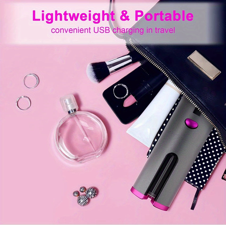 Portable Wireless LCD Display Rechargeable Ceramic Heating Antiperm Hair Curlers Automatic Electric Power Source Curling Irons
