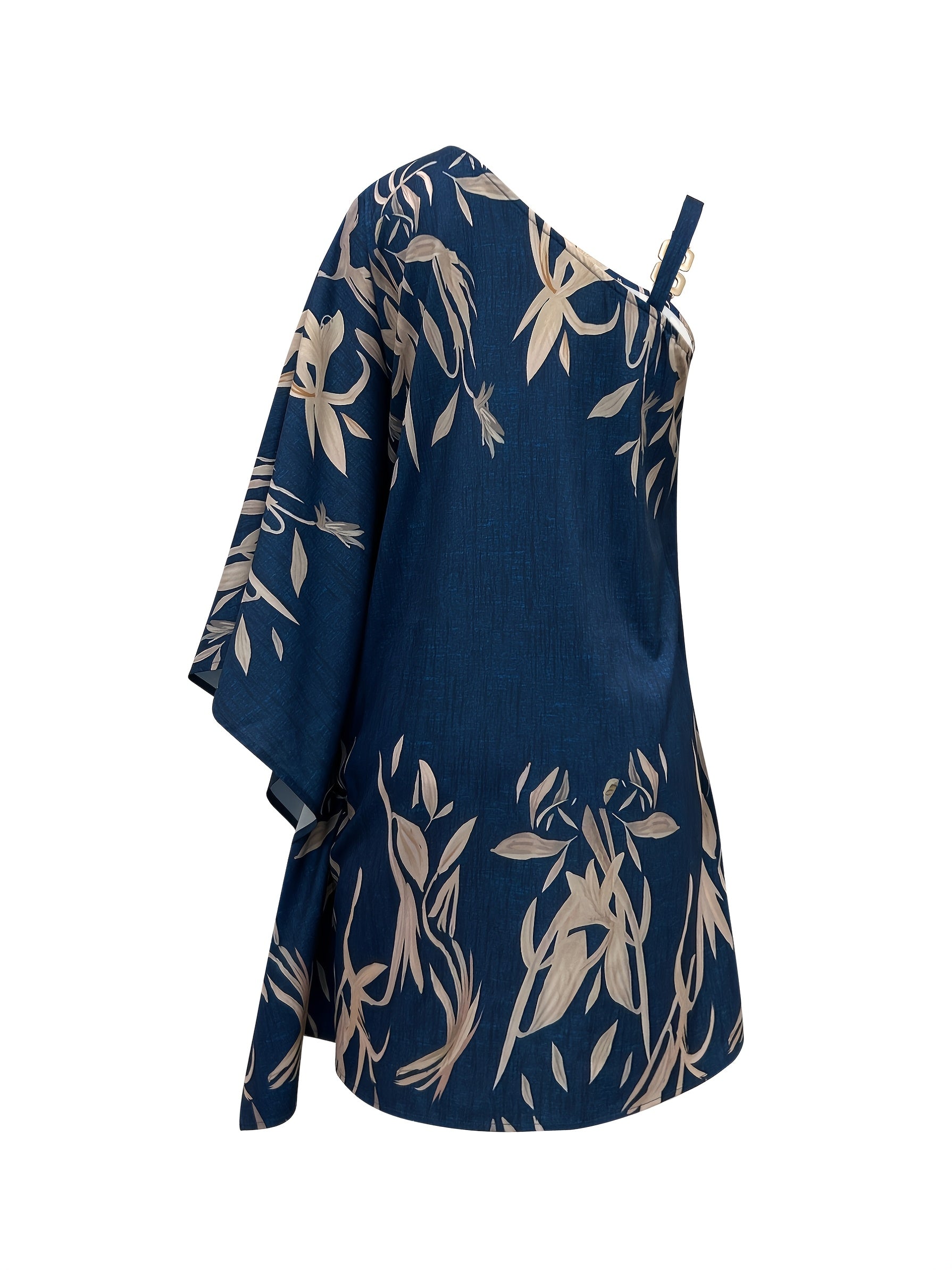 Women's Elegant Multicolor Print Dress - One-Shoulder with Golden Chain Detail, Polyester Blend, Machine Washable, Perfect for Spring/Summer Fashion Events