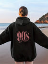 Y2K-Inspired '90'S Baba' Graphic Print Hoodie for Women - Casual Long Sleeve, Kangaroo Pocket, Drop Shoulder Design, Street Style, Machine Washable, Perfect for Spring & Summe