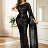 PORRCEY Sexy Women Sparkly Sequins One Shoulder Bodycon Maxi Dress Party Club Evening Dress