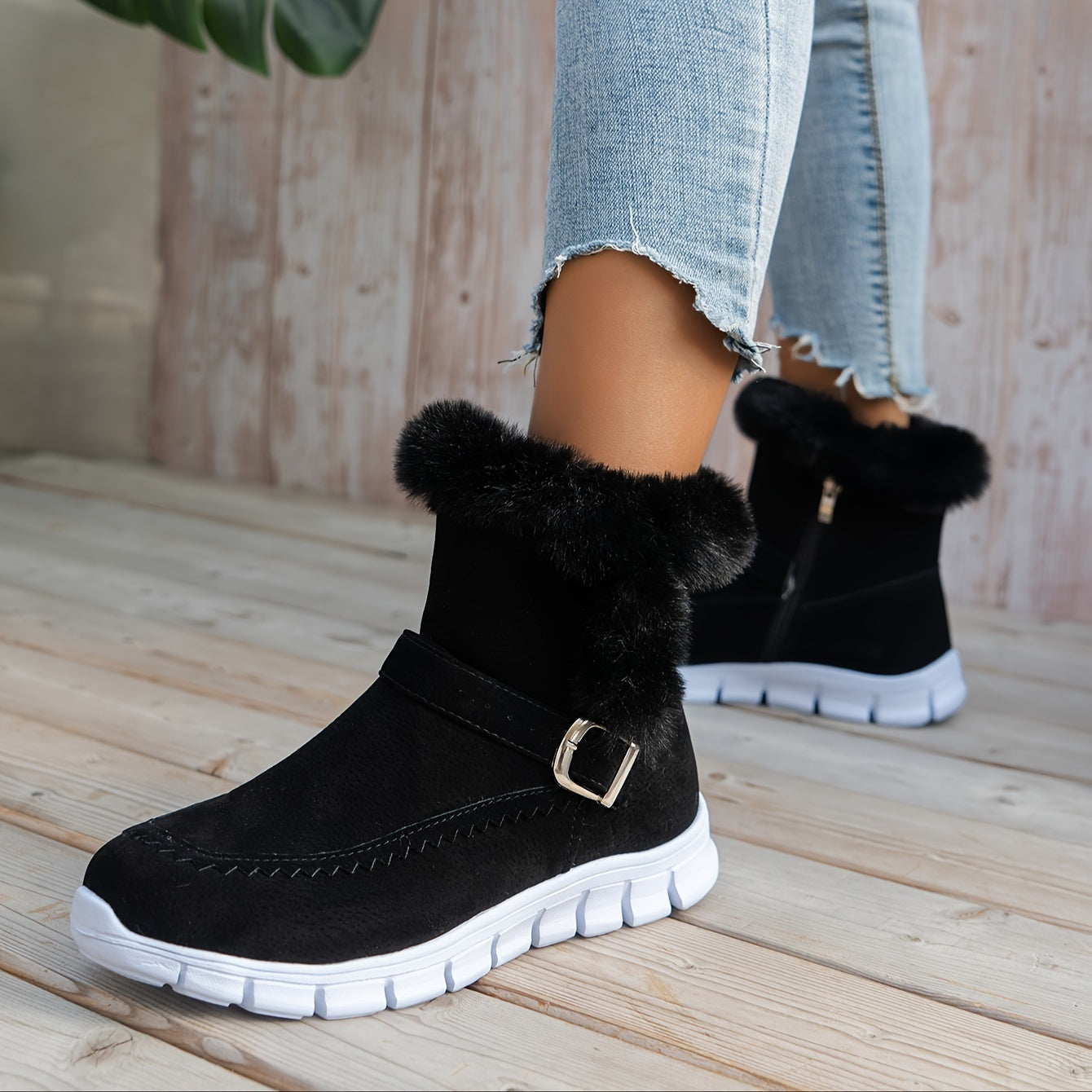 Cozy Velvet-Lined Snow Boots for Women: Easy Slip-On, Non-Slip, Warm & Stylish, with Side Zipper – Perfect for Winter