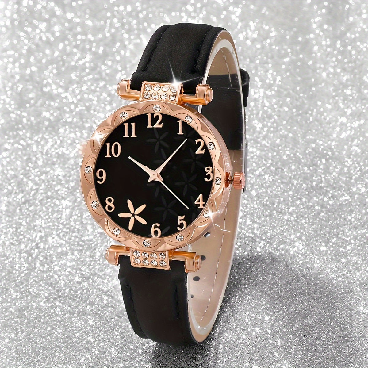 Set of 6 Beautifully Designed Printed Rhinestone Quartz Watches with Digital Dial And Bracelets for Women, Perfect Gift for Her