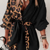 Women'S Leopard Print Wrap Dress with V-Neck and Button Details - Stylish Black and Brown Pattern, Perfect for All Seasons, Casual to Semi-Formal Attire, Casual Attire|Vneck Dress|Wrap Dress