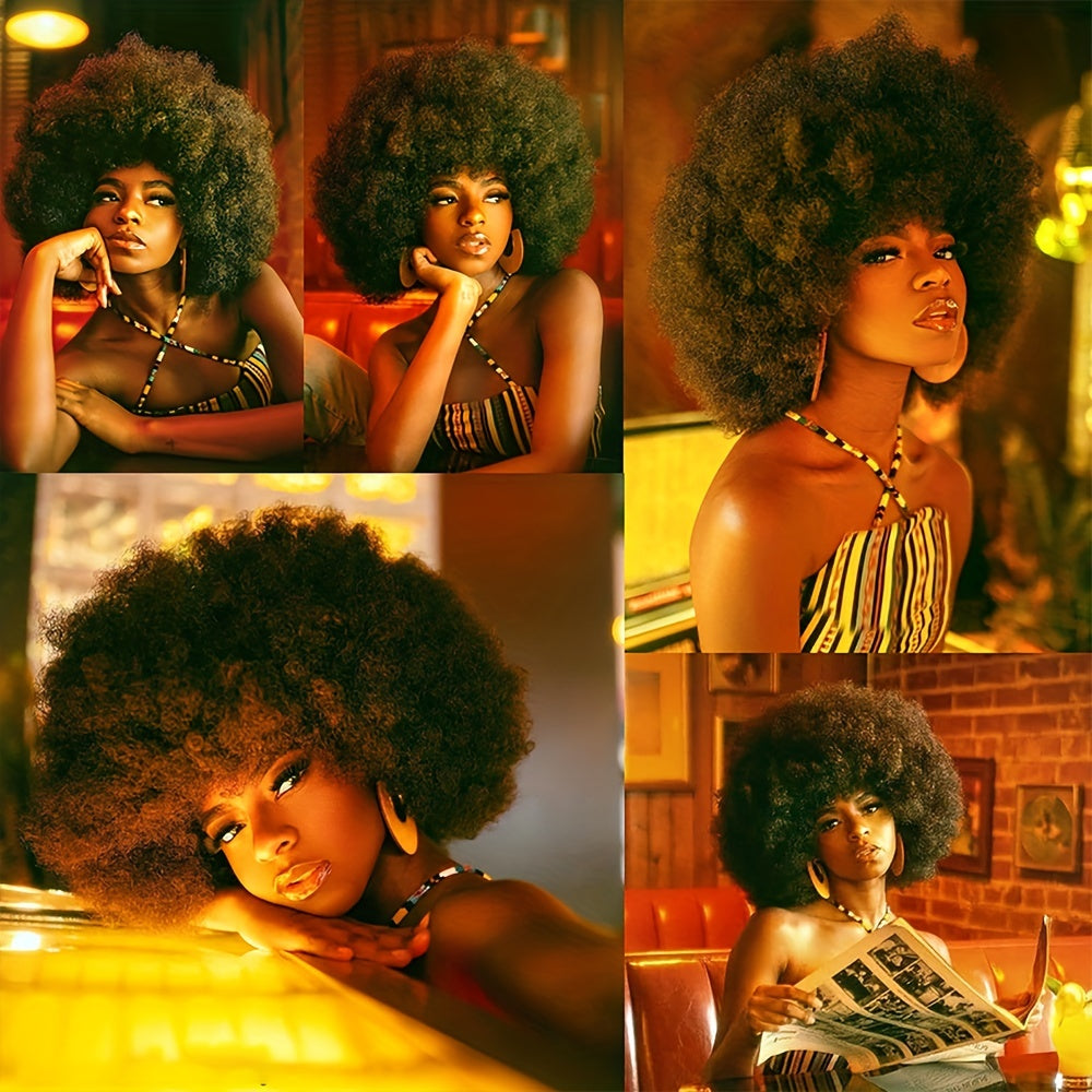 10 Inch Afro Kinky Curly Wigs 70s 80s Wigs Large Bouncy And Soft Natural Looking Full Puff Wigs For Party Cosplay Daily Wear