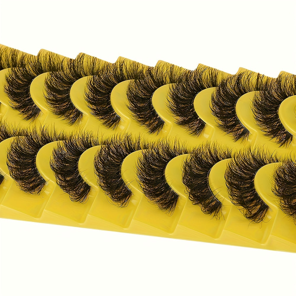 10 Pairs Luxurious 3D Faux Mink Eyelashes - Fluffy, Soft, Wispy Volume - Natural Long E-Girls Style, D Curl, 10-12mm - Perfect for Dramatic Eye Enhancement