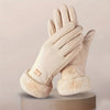 Women'S Beige Touchscreen Gloves - Thick Warm Plush Lined Full Finger Mittens for Winter, Knitted Polyester, Non-Stretch, Hand Washable, Ideal for Going Out