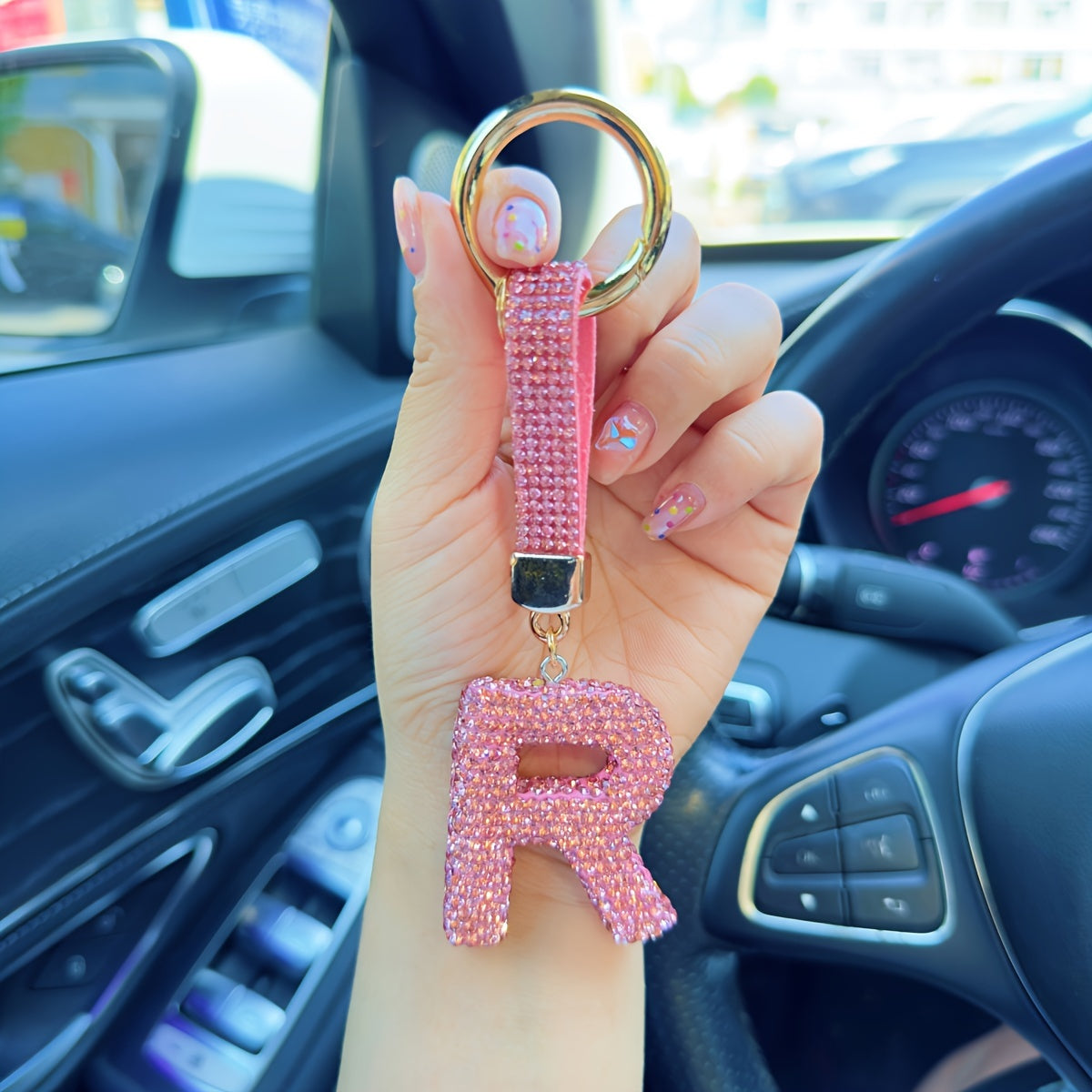 Alloy Rhinestone Alphabet Keychain, 1pc Pink Letter A-Z Charm Pendant, Shiny Key Ring Accessory for Decoration, Ring Buckle, Birthday Festival Gift for Women - Personalized Initial Keyring