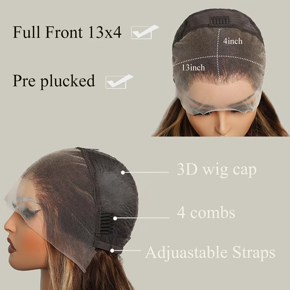 13x4 Honey Blonde Straight Lace Front Wigs Human Hair Highlight Ombre 200% Density Pre Plucked Pre Cut Transparent Frontal Human Hair Wigs For Women With Baby Hair 4/27
