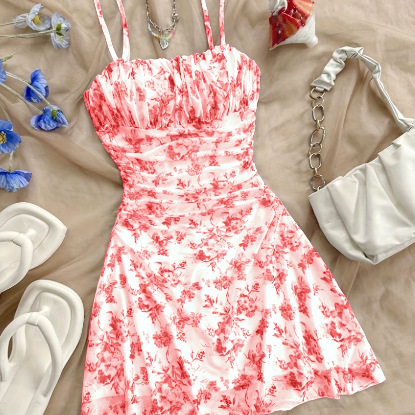 Women's New Floral Print Halter Dress Fashionable Elegant Suitable for All Seasons