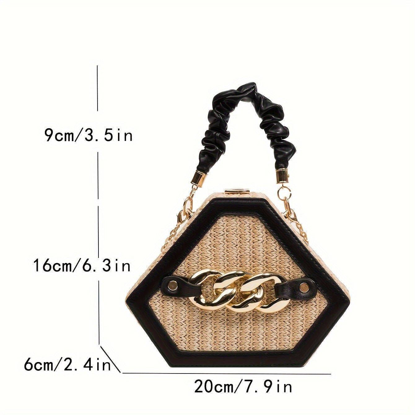Fashion Niche Shaped Satchel Bag, Chain Decor Straw Design Chain Bag, Mini Top Ruched Strap Handbag
