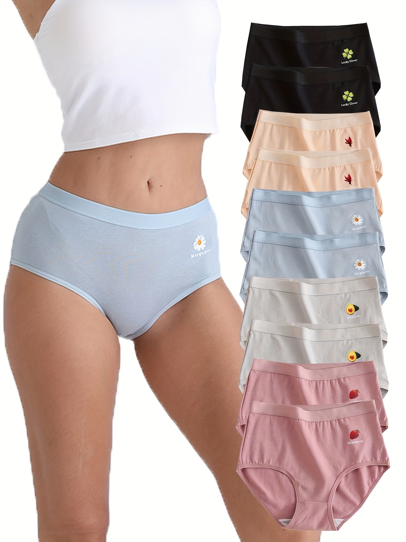 10 Pieces Comfortable Printed Women's Briefs, Fruit Botanical Print, Women's Underwear Panties