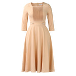 Fashionable Square-Neck Solid-Color Pleated Plus-Size Dress