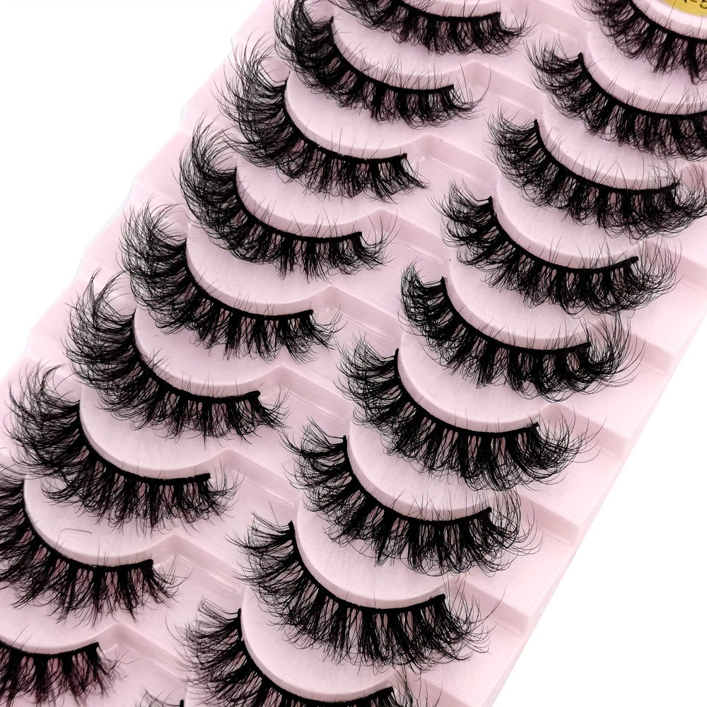 10 Pairs Natural 3D Faux Mink Eyelashes - Cat Eye Style, Multi-Layer Curled, Long & Voluminous Black Lashes for Beginners, Reusable, D Curl, Various Lengths (10-18mm), Perfect for Everyday Glam or Special Occasions, AMSDCN