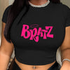 Letter Print Crew Neck T-Shirt, Y2K Short Sleeve Crop T-Shirt For Spring & Summer, Women's Clothing