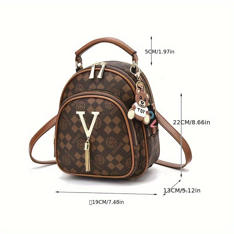 Luxury Checkered Backpack with Golden Accents - Perfect for Casual Outings