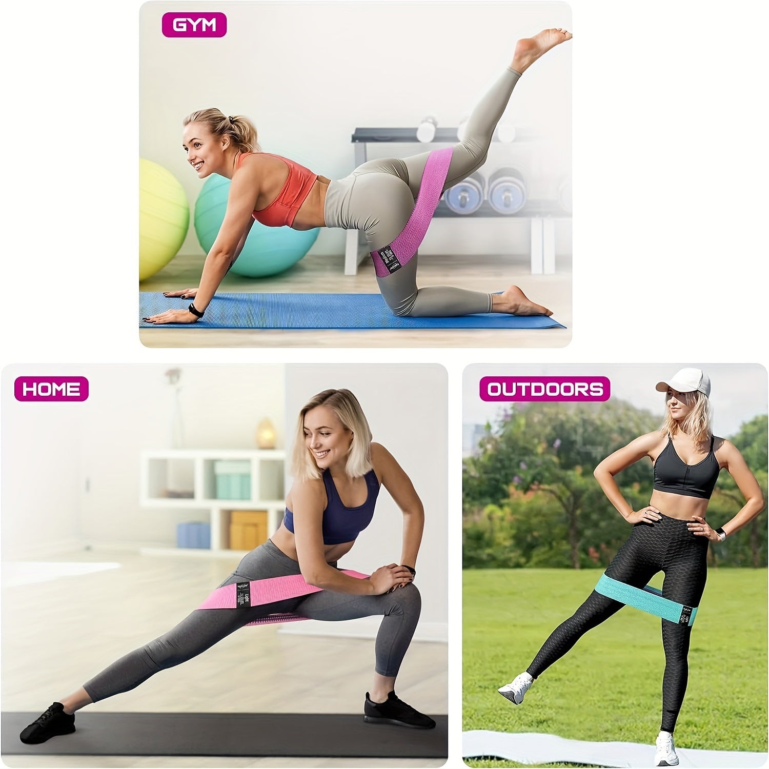 3pcs Resistance Bands For Legs And Butt, Fabric Exercise Loop Bands Yoga, Pilates, Rehab, Fitness And Home Workout, Strength Bands For Booty