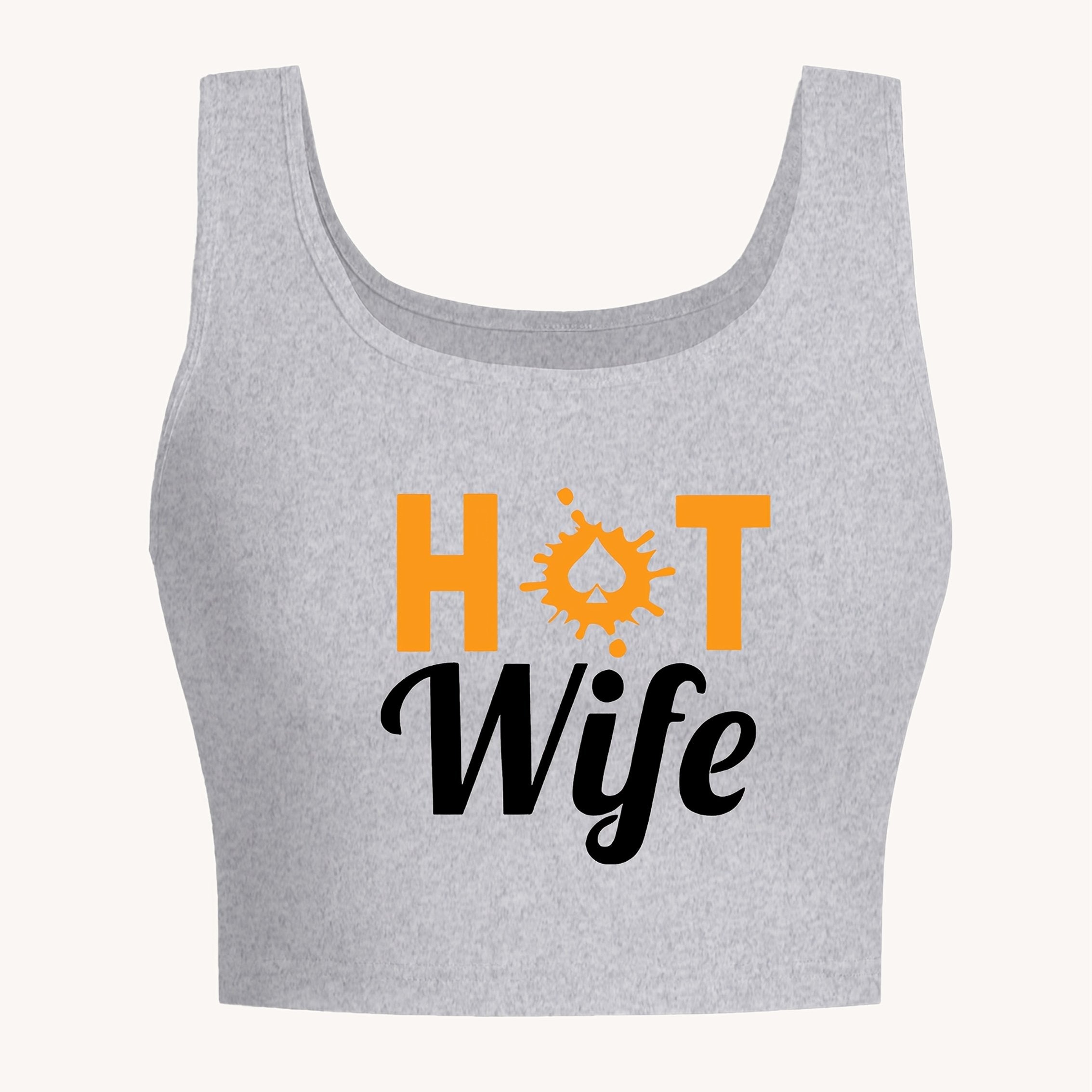 Women's "Hot Wife" Graphic Print Sleeveless Tank Top - Vibrant Red with Yellow Splash Design, Seamless Round Neck, Lightweight Breathable Fabric for Yoga & Casual Wear, Machine Washable Spring Summer Fall Top, Ladies Tank Top