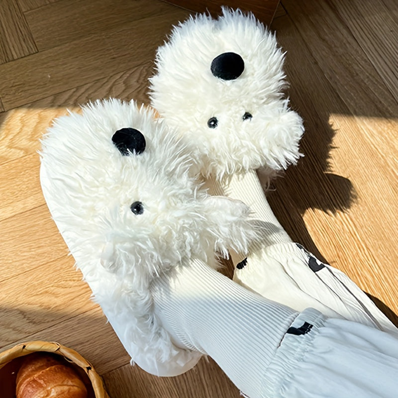 Cozy Cartoon Dog Plush Slippers for Women - Warm, Comfortable Indoor Shoes with Cute Doll Design, Non-Slip EVA Sole, Stray, Casual, Couple Slippers
