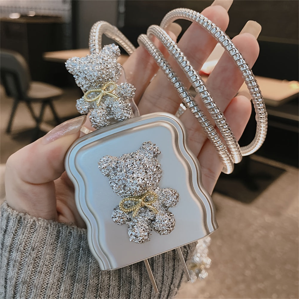 Electroplated Silvery Cartoon Bear Charger Protective Case