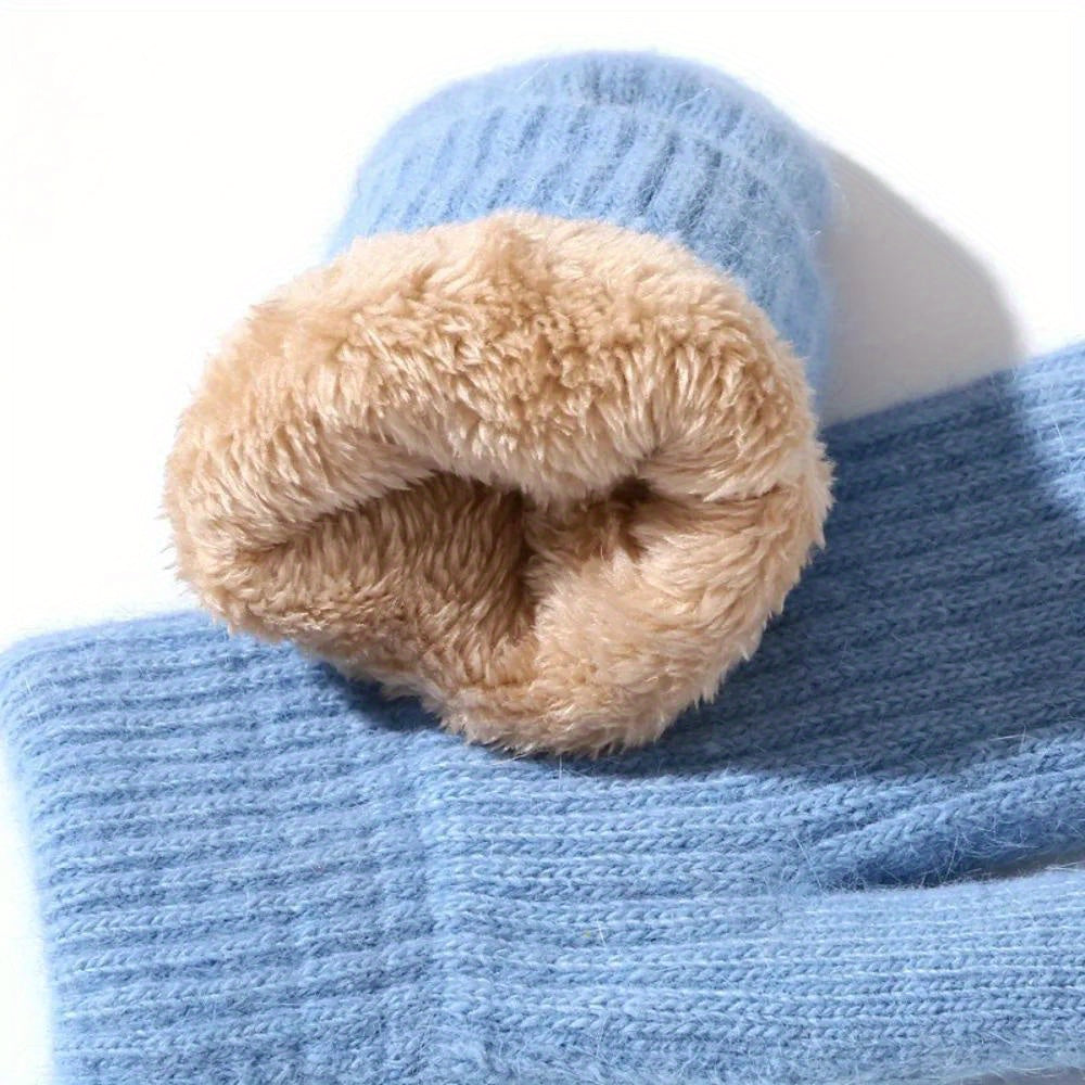 3-Pack CozyWarm Women'S Knitted Mittens - Polyester & Wool Blend, Elastic Windproof Fingerless Gloves for Driving and Cycling, Warm and Cozy Outdoor Accessories