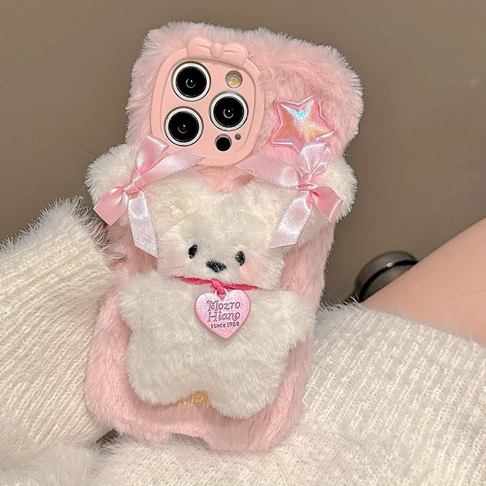 Three-Dimensional Bow Dog Plush Mobile Phone Case with Bracelet for Iphone 16 Pro Max Autumn And Winter New Plush
