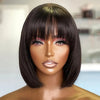 200 Density, Machine Made Bob Wig, Women'S Short Bob Wig with Bangs - Natural Black Machine Made Brazilian Human Hair - Glueless Wig 3 Seconds To Wear, Short Bob Human Hair Wig, Elegant Look Fit Natural Human Hair Wig