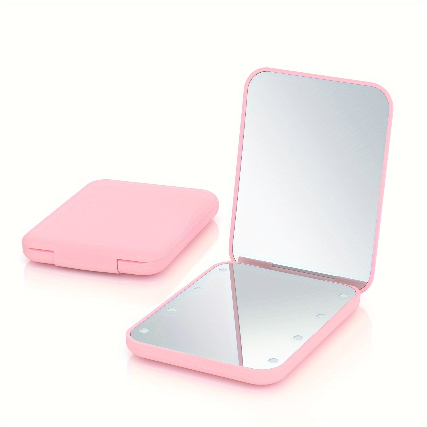 [LED Travel Makeup Mirror] Compact, Double-Sided, 1X/3x Magnified LED Mini Travel Makeup Mirror - Portable, Folding, Hand-Held, Small Lighting, Unscented, Plastic Surface, Non-Rechargeable Button Battery (Diameter≥20mm) Pow